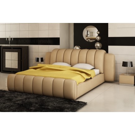 Lit design en cuir italien de luxe SPLENDIDE, ECRU COMMANDE PERSONALISE POUR MME LANOY