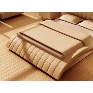Lit design en cuir italien de luxe BELIA, beige, avec 1 chevet Erima inclus