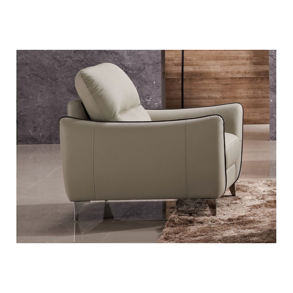 Fauteuil 1 place en cuir italien buffle RIVOLI, beige et liseret chocolat Fauteuil 1 place en cuir italien buffle RIVOLI, beige et liseret chocolat