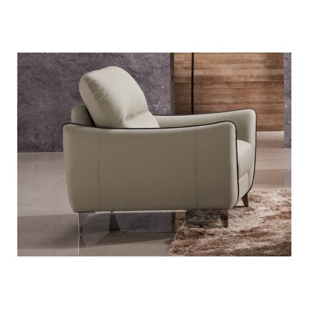 Fauteuil 1 place en cuir italien buffle RIVOLI, beige et liseret chocolat