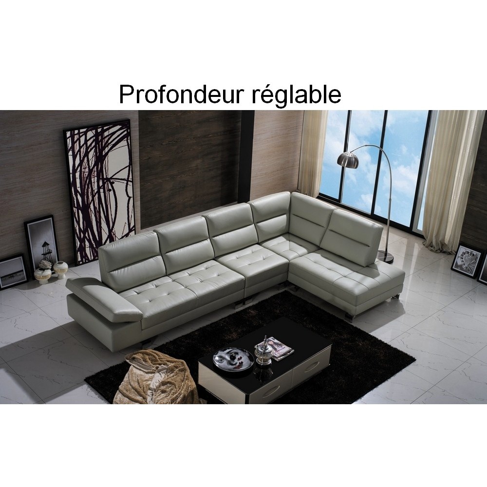 Canapé d'angle en cuir de buffle italien de luxe 6/7 places GIOVANI, gris clair, angle droit Canapé d'angle en cuir de buffle italien de luxe 6/7 places GIOVANI, gris clair, angle droit