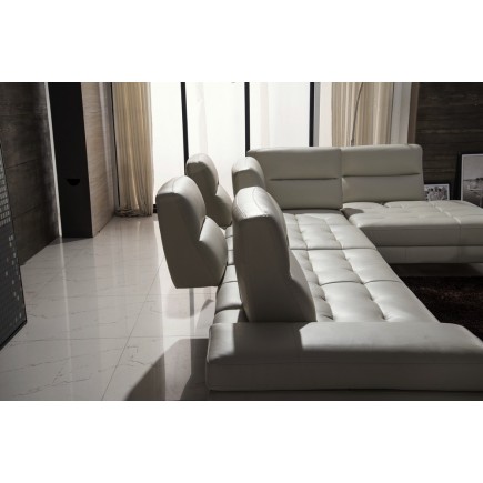 Canapé d'angle en cuir de buffle italien de luxe 6/7 places GIOVANI, gris clair, angle droit
