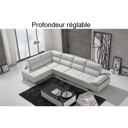 Canapé d'angle en cuir de buffle italien de luxe 6/7 places GIOVANI, blanc, angle gauche