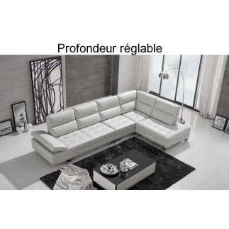 Canapé d'angle en cuir de buffle italien de luxe 6/7 places GIOVANI, blanc, angle droit