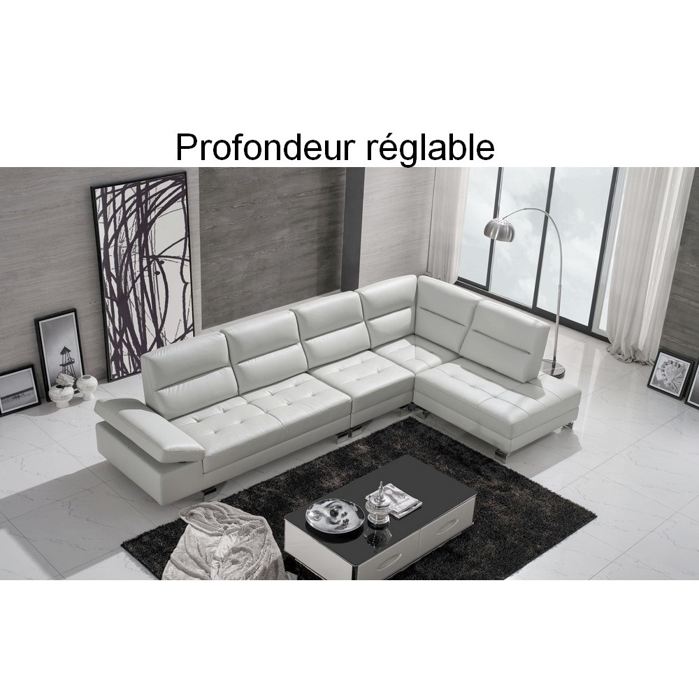Canapé d'angle en cuir de buffle italien de luxe 6/7 places GIOVANI, blanc, angle droit Canapé d'angle en cuir de buffle italien de luxe 6/7 places GIOVANI, blanc, angle droit