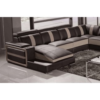 Canapé d'angle cuir buffle italien 7/8 places , LEONARDO, couleur chocolat et moka, angle droit
