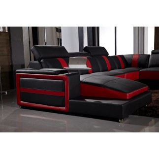 Canapé d'angle cuir buffle italien 7/8 places , LEONARDO, couleur noir et rouge, angle droit