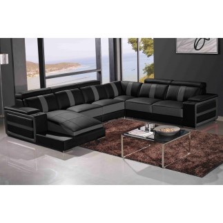 Canapé d'angle cuir buffle italien 7/8 places , LEONARDO, couleur noir et gris foncé, angle droit