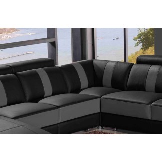 Canapé d'angle cuir buffle italien 7/8 places , LEONARDO, couleur noir et gris foncé, angle droit