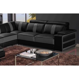 Canapé d'angle cuir buffle italien 7/8 places , LEONARDO, couleur noir et gris foncé, angle droit