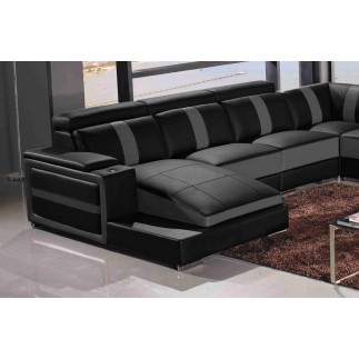 Canapé d'angle cuir buffle italien 7/8 places , LEONARDO, couleur noir et gris foncé, angle droit