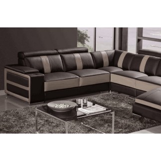 Canapé d'angle cuir buffle italien 7/8 places , LEONARDO, couleur chocolat et moka, angle gauche