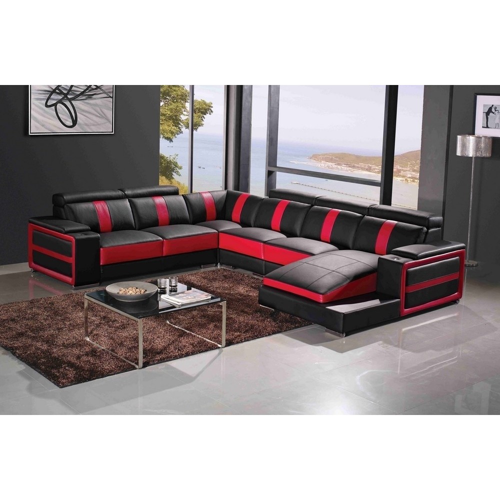 Canapé d'angle cuir buffle italien 7/8 places , LEONARDO, couleur noir et rouge, angle gauche Canapé d'angle cuir buffle italien 7/8 places , LEONARDO, couleur noir et rouge, angle gauche