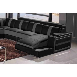 Canapé d'angle cuir buffle italien 7/8 places , LEONARDO, couleur noir et gris foncé, angle gauche