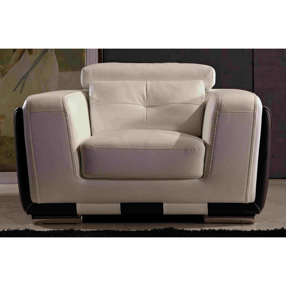 Fauteuil 1 place en cuir italien buffle JASON, blanc et chocolat Fauteuil 1 place en cuir italien buffle JASON, blanc et chocolat