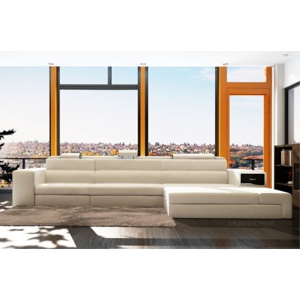 Canapé d'angle en cuir italien 4/5 places ENJOY, blanc, angle droit