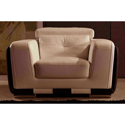 Fauteuil 1 place en cuir italien buffle JASON, beige et chocolat