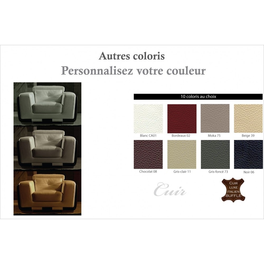 Fauteuil 1 place en cuir italien buffle JASON, couleur personnalisée Fauteuil 1 place en cuir italien buffle JASON, couleur personnalisée