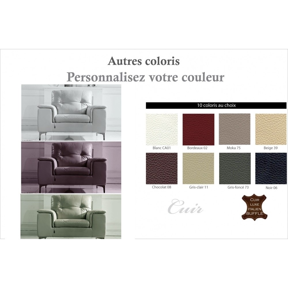 Fauteuil 1 place en cuir italien buffle LUIGI, couleur personnalisée Fauteuil 1 place en cuir italien buffle LUIGI, couleur personnalisée