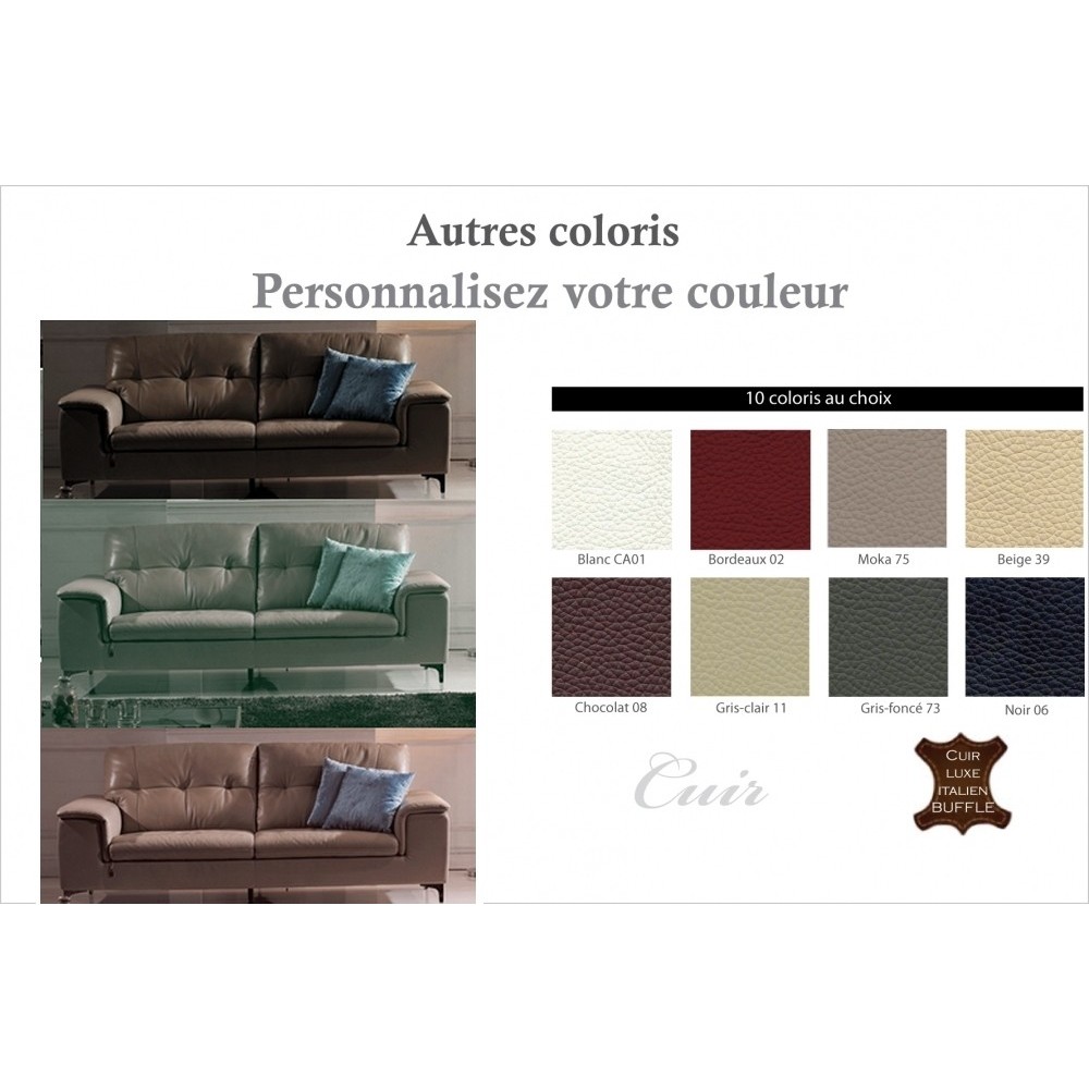 Canapé 3 places en cuir italien buffle LUIGI, couleur personnalisée