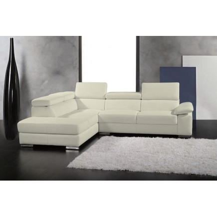 Canapé d'angle Petit HELSINKI en cuir haut de gamme italien vachette Vénésetti. Cuir supeieur luxe BLANC ANGLE GAUCHE