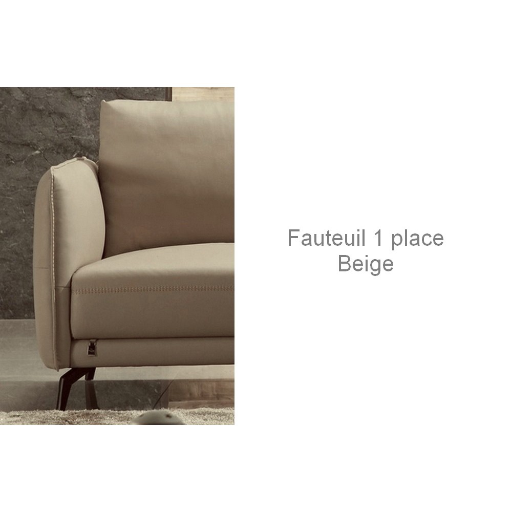 Fauteuil 1 place en cuir italien buffle ROMEO, beige Fauteuil 1 place en cuir italien buffle ROMEO, beige
