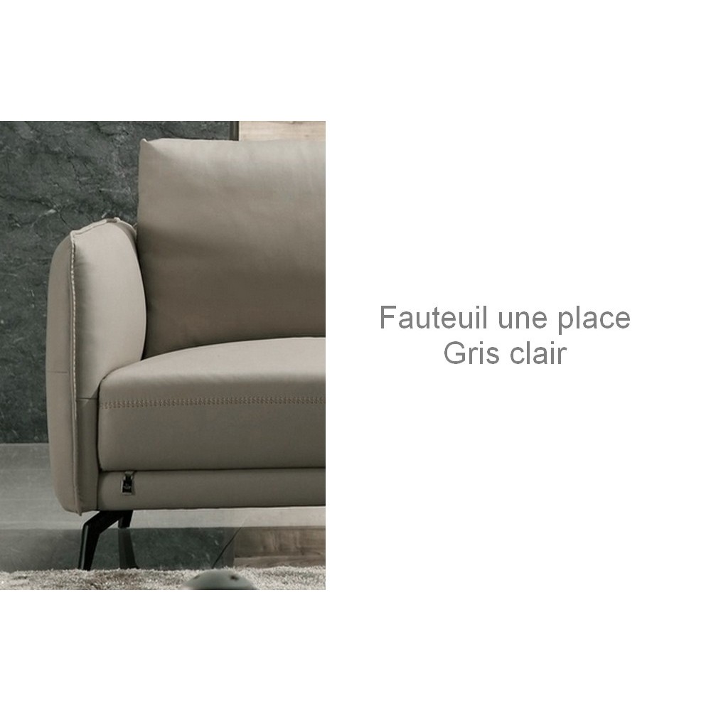 Fauteuil 1 place en cuir italien buffle ROMEO, gris clair Fauteuil 1 place en cuir italien buffle ROMEO, gris clair