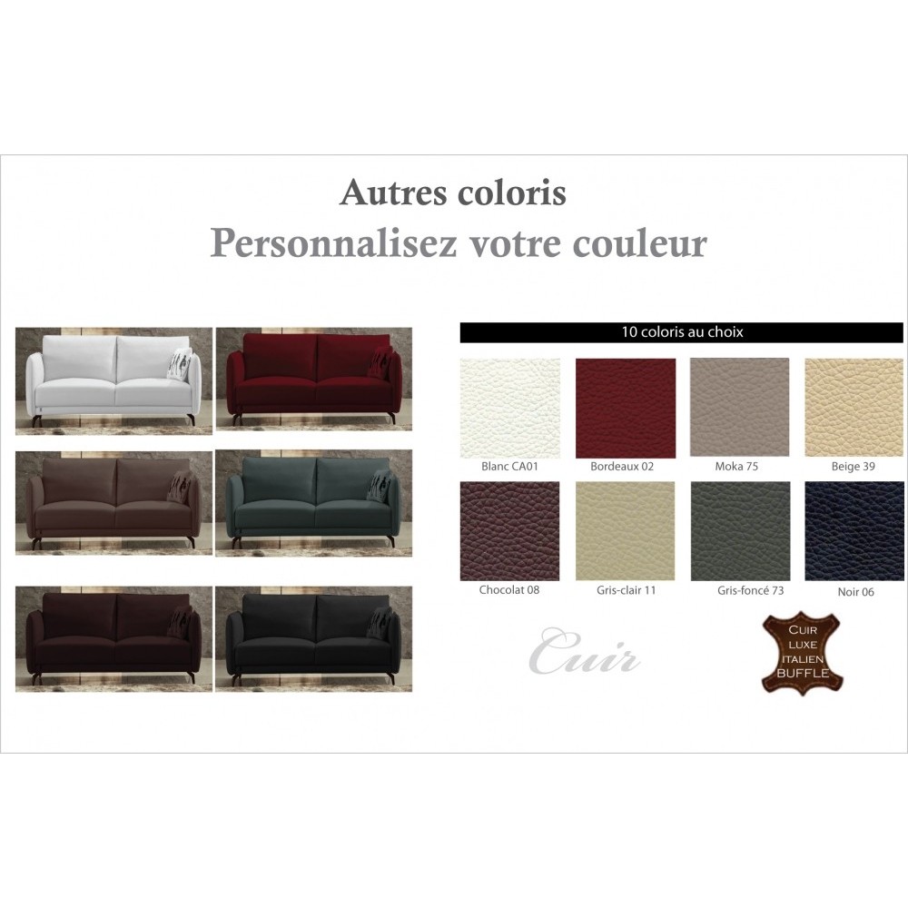 Canapé 2 places en cuir italien buffle ROMEO, couleur personnalisée Canapé 2 places en cuir italien buffle ROMEO, couleur personnalisée