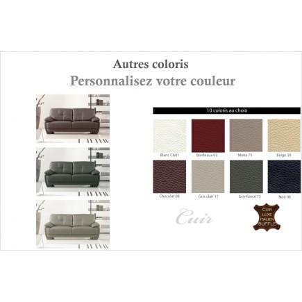 Canapé 3 places en cuir italien buffle LEANDRO, couleur personnalisée