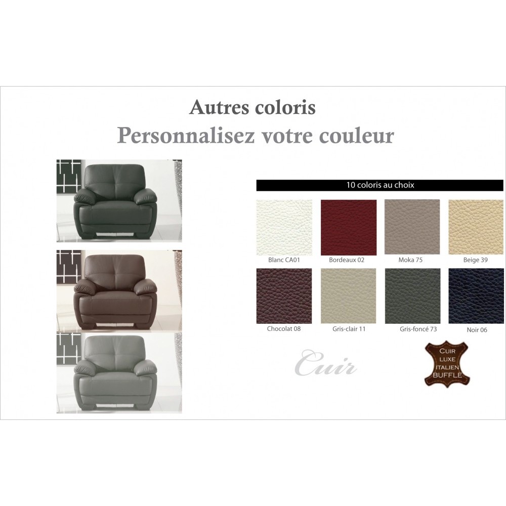 Fauteuil 1place en cuir italien buffle LEANDRO, couleur personnalisée Fauteuil 1place en cuir italien buffle LEANDRO, couleur personnalisée