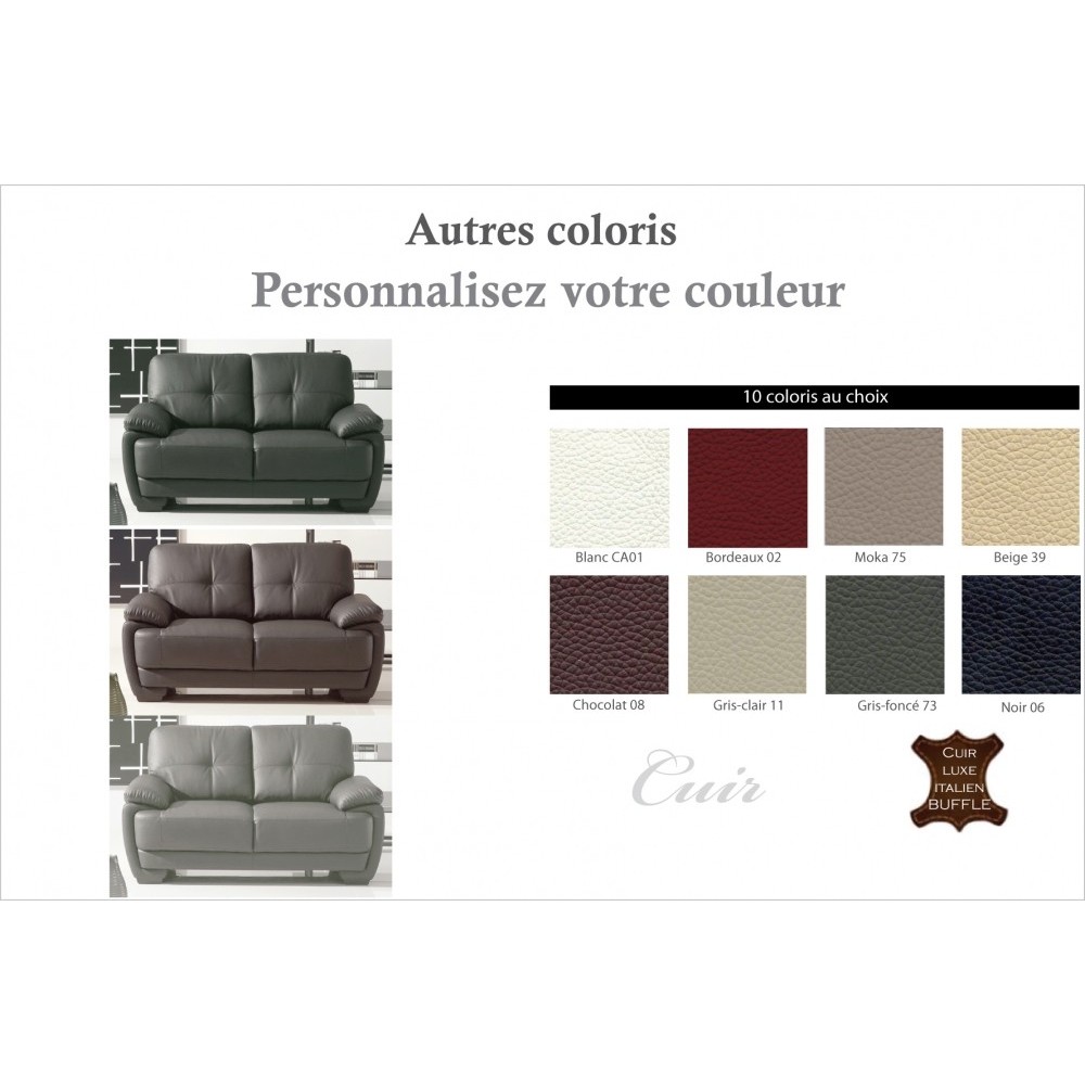 Canapé 2 places en cuir italien buffle LEANDRO, couleur personnalisée Canapé 2 places en cuir italien buffle LEANDRO, couleur personnalisée