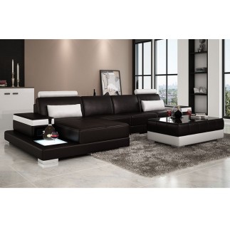 Canapé d'angle en cuir italien 5 places ENZO, angle gauche , noir et blanc,en stock