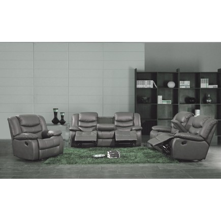 Canapé 2 places relaxation en cuir italien RELAXIS, effet balancier pour le 2 places, gris foncé