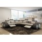 Canapé d'angle en cuir italien 7 places EXCELIA, gris clair et gris foncé. 2 POUFS OFFERTS. Angle gauche.