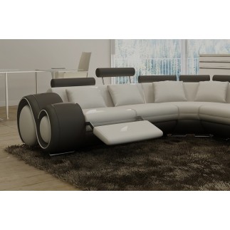 Canapé d'angle en cuir italien 7 places EXCELIA, gris clair et gris foncé. 2 POUFS OFFERTS. Angle gauche.