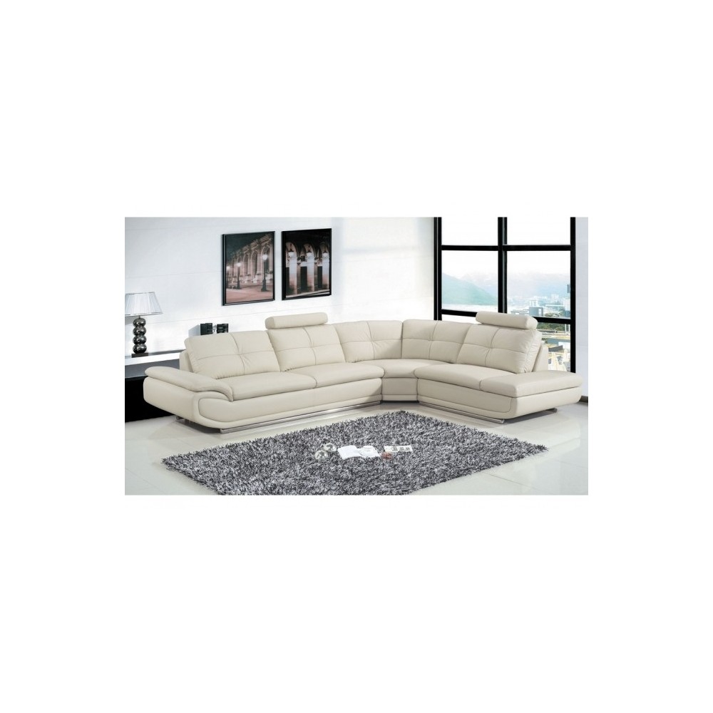 Canapé d'angle BELLALIGNA personnalisé pour Mme LECLERCQ EVELYNE en 100% tout cuir buffle italien de luxe 6/7 places , BEIGE 39