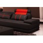 Canapé d'angle en cuir italien 5 places ELIXA, noir et rouge, angle gauche