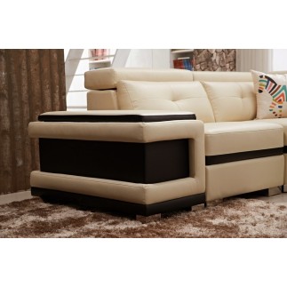 - Canapé d'angle cuir buffle italien 7/8 places, BELLISSIMO, beige et chocolat, angle gauche