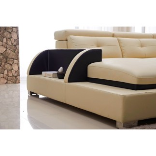 Canapé d'angle cuir buffle italien 7/8 places , BELLISSIMO, beige et chocolat, angle droit