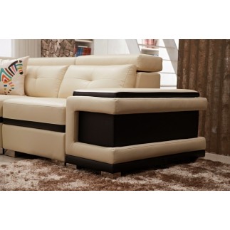 Canapé d'angle cuir buffle italien 7/8 places , BELLISSIMO, beige et chocolat, angle droit