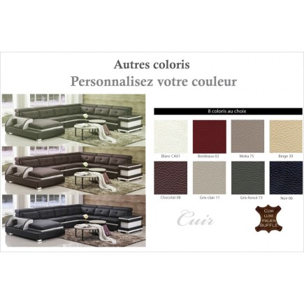 Canapé d'angle cuir buffle italien 7/8 places , BELLISSIMO, couleur personnalisée, angle droit