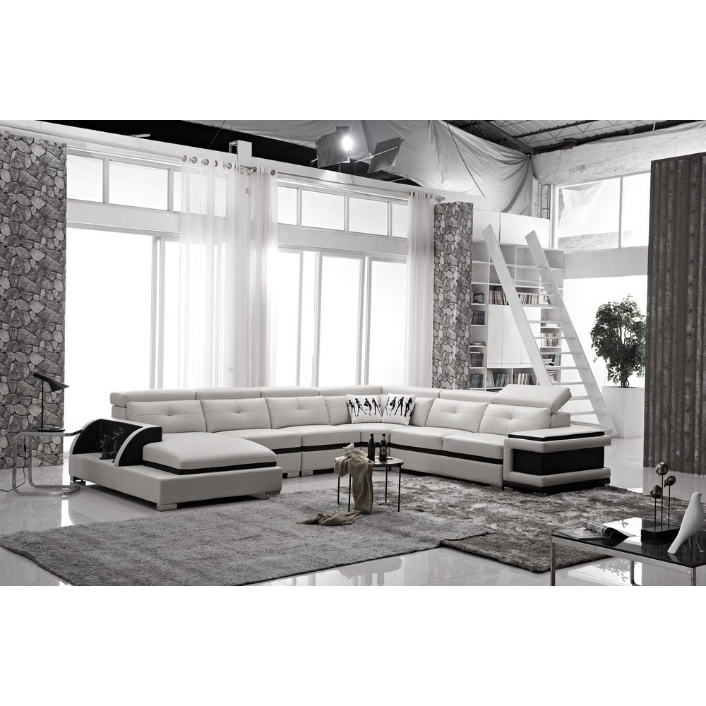 Canapé d'angle cuir buffle italien 7/8 places , BELLISSIMO, blanc et noir, angle droit Canapé d'angle cuir buffle italien 7/8 places , BELLISSIMO, blanc et noir, angle droit