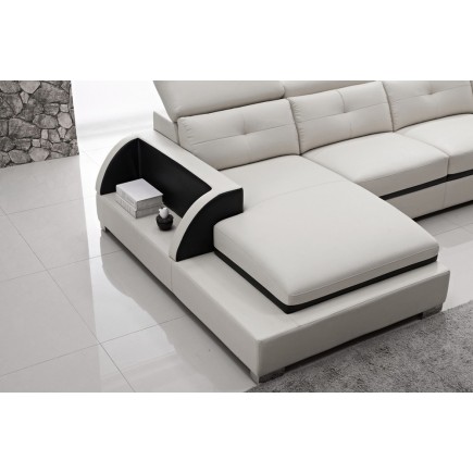 Canapé d'angle cuir buffle italien 7/8 places , BELLISSIMO, blanc et noir, angle droit