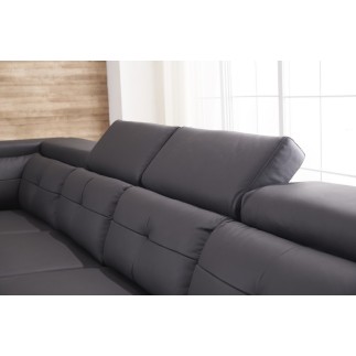 - Canapé d'angle cuir buffle italien 7/8 places, BELLISSIMO, noir et blanc, angle gauche