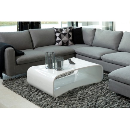 Table basse design en fibre de verre laqué brillant blanc, HYRRO