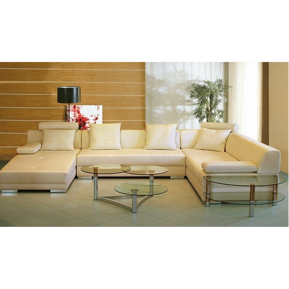 Canapé d'angle en cuir italien 8 places NAPOLI, beige, angle droit Canapé d'angle en cuir italien 8 places NAPOLI, beige, angle droit