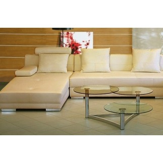 Canapé d'angle en cuir italien 8 places NAPOLI, beige, angle droit