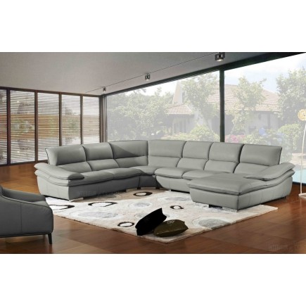 Canapé d'angle ELEGANCIA en cuir haut de gamme italien vachette Vénésetti. Cuir Prestige luxe. Gris clair 476 Idem photo. Méridi