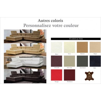 Canapé d'angle en cuir italien 5/6 places LIDO, couleur personnalisée