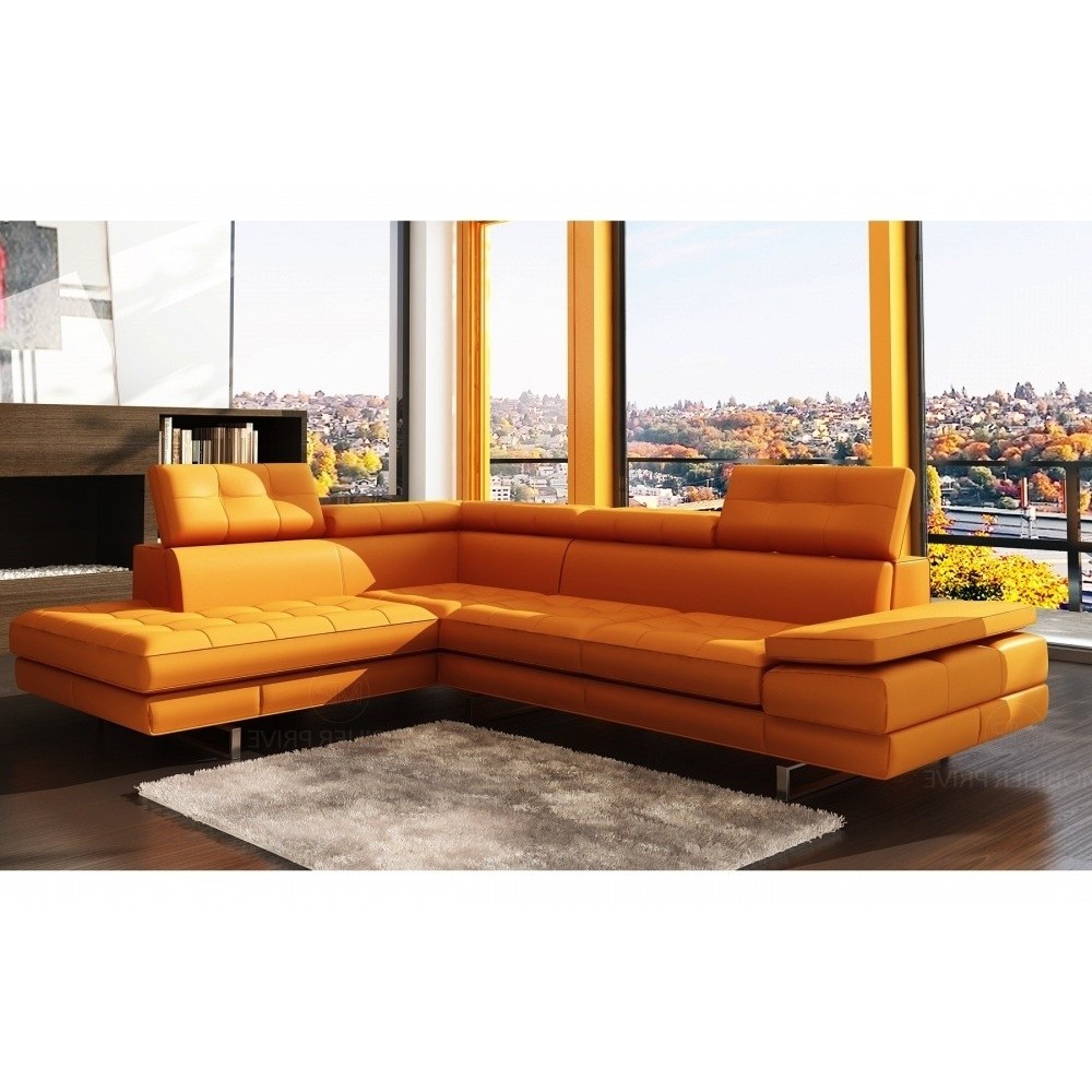 Canapé d'angle en cuir italien 6 places MODA, orange, angle gauche Canapé d'angle en cuir italien 6 places MODA, orange, angle gauche
